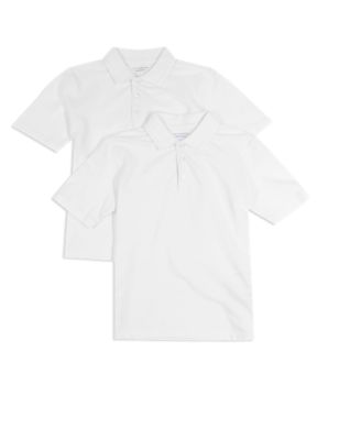2 Pack Boys&#39; Pure Cotton Slim Fit Polo Shirts with Stain Away&trade;